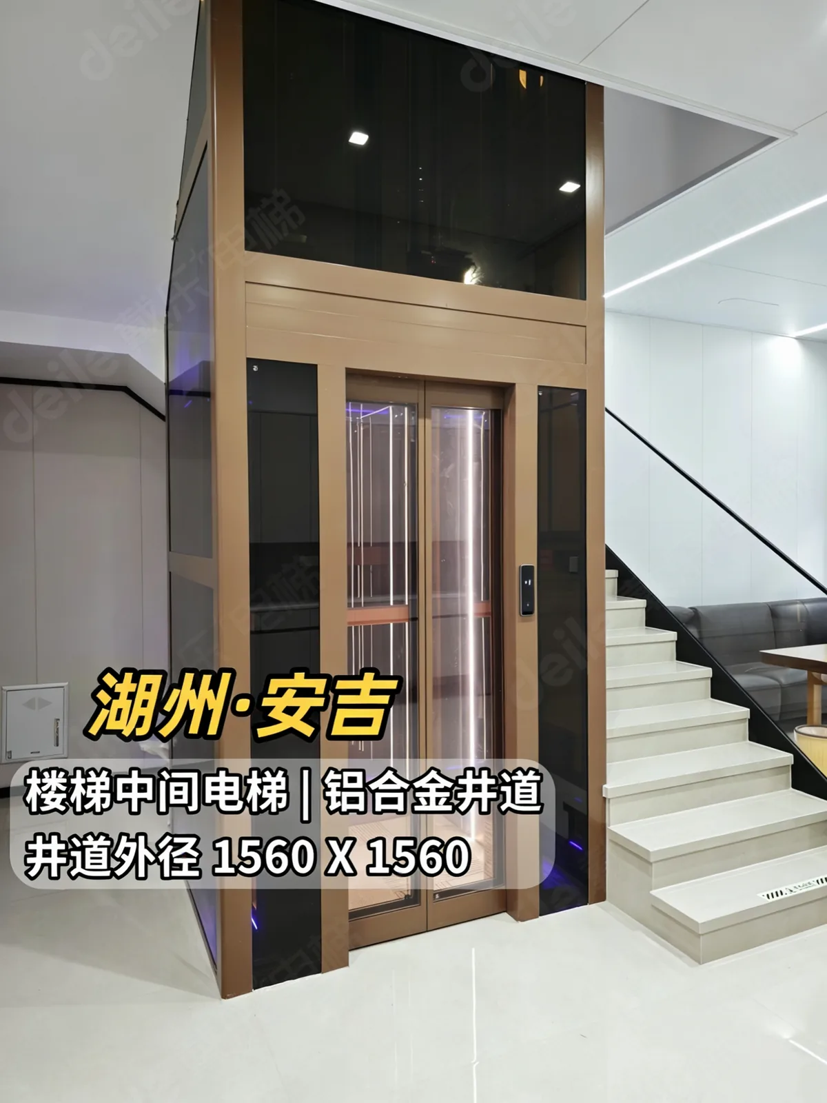 湖州安吉 楼梯中间观光电梯案例 现场实拍 1